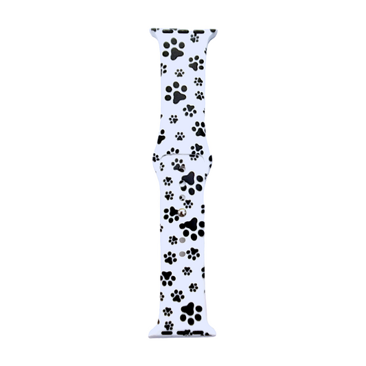 Pooch Paw Patterned Silicone Watch Strap For Apple Watch White