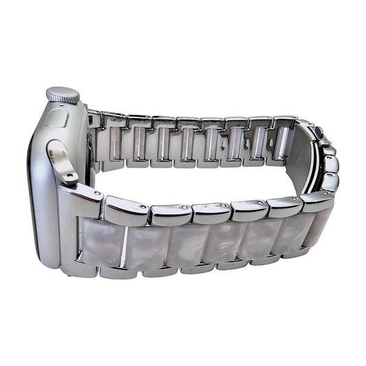 Hybrid Stainless Steel White Marble Resin bracelet for Apple Watch Strap Band