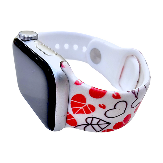 Heart Patterned Silicone Watch Strap For Apple Watch White