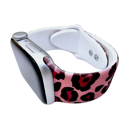 Pink Leopard Patterned Silicone Watch Strap For Apple Watch