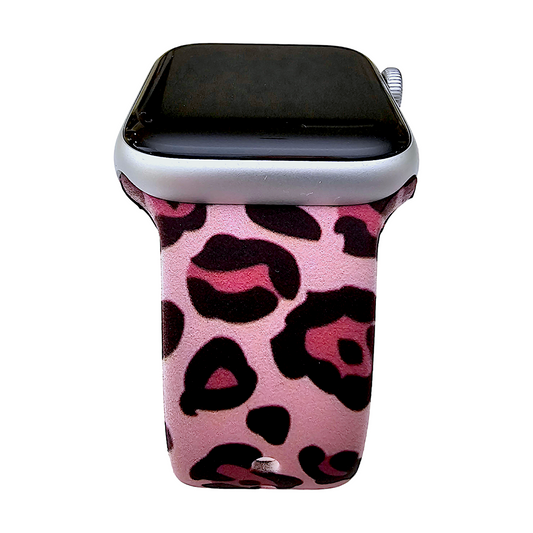 Pink Leopard Patterned Silicone Watch Strap For Apple Watch