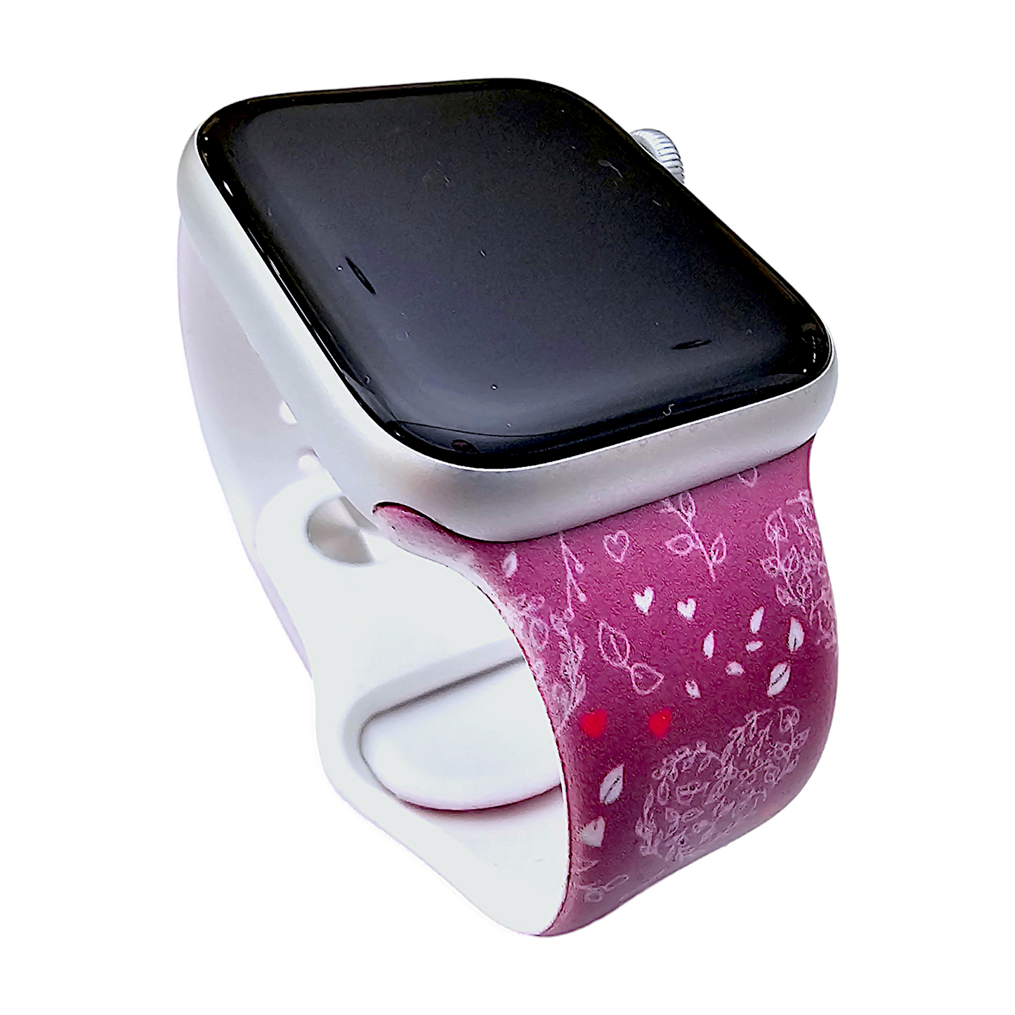 Heart Patterned Silicone Watch Strap For Apple Watch Dark Pink