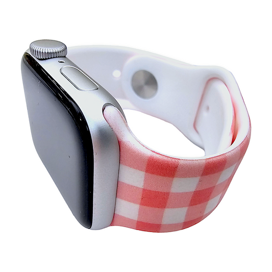 Plaid Checked Patterned Silicone Watch Strap For Apple Watch Pink White
