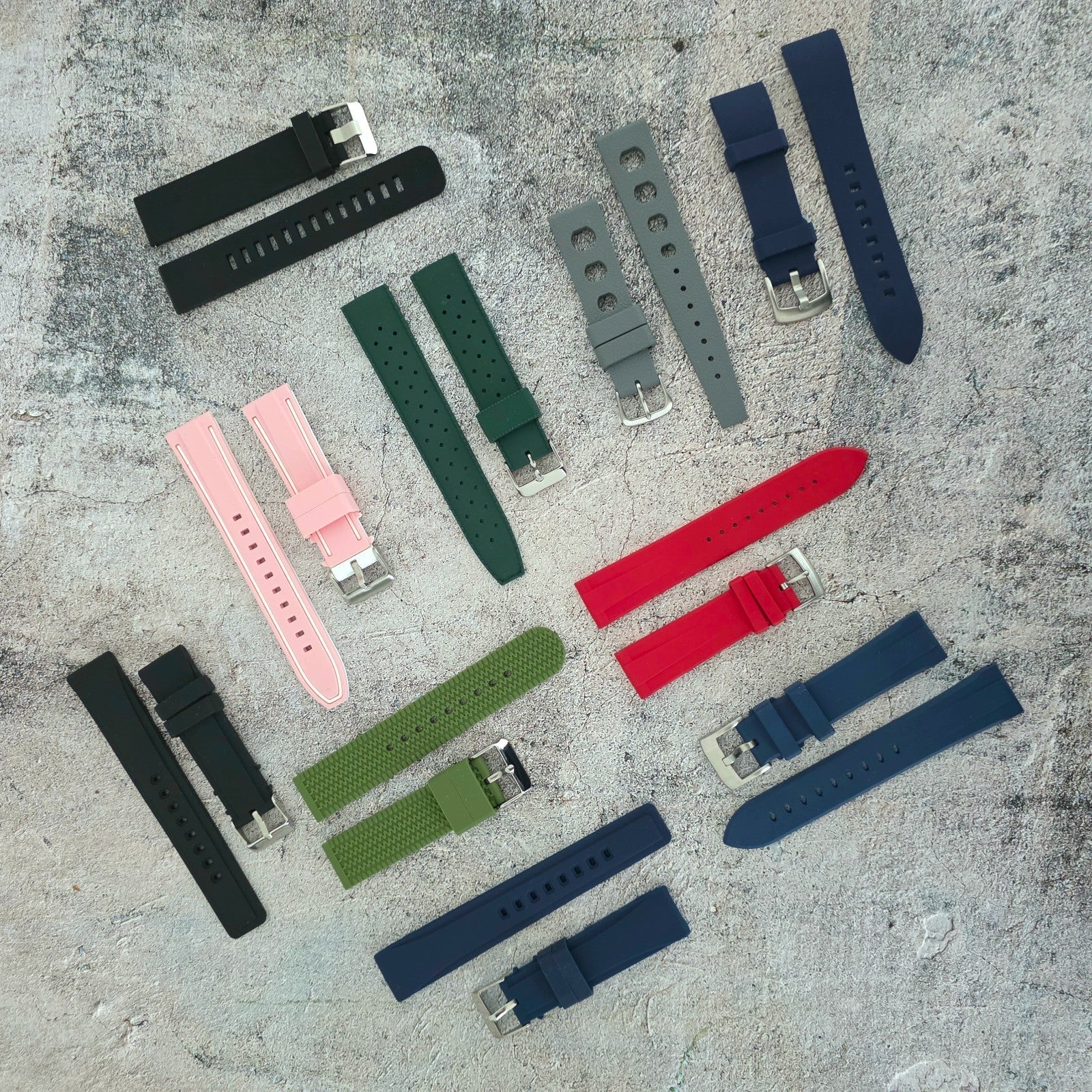Rubber Watch Straps 20mm Job Lot x10 RRP £130 Two Piece Mixed Colours UK - Wrist Envy