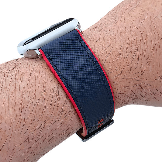 Saffiano Leather & FKM Rubber Watch Strap For Apple IWatch Red Blue - Wrist Envy