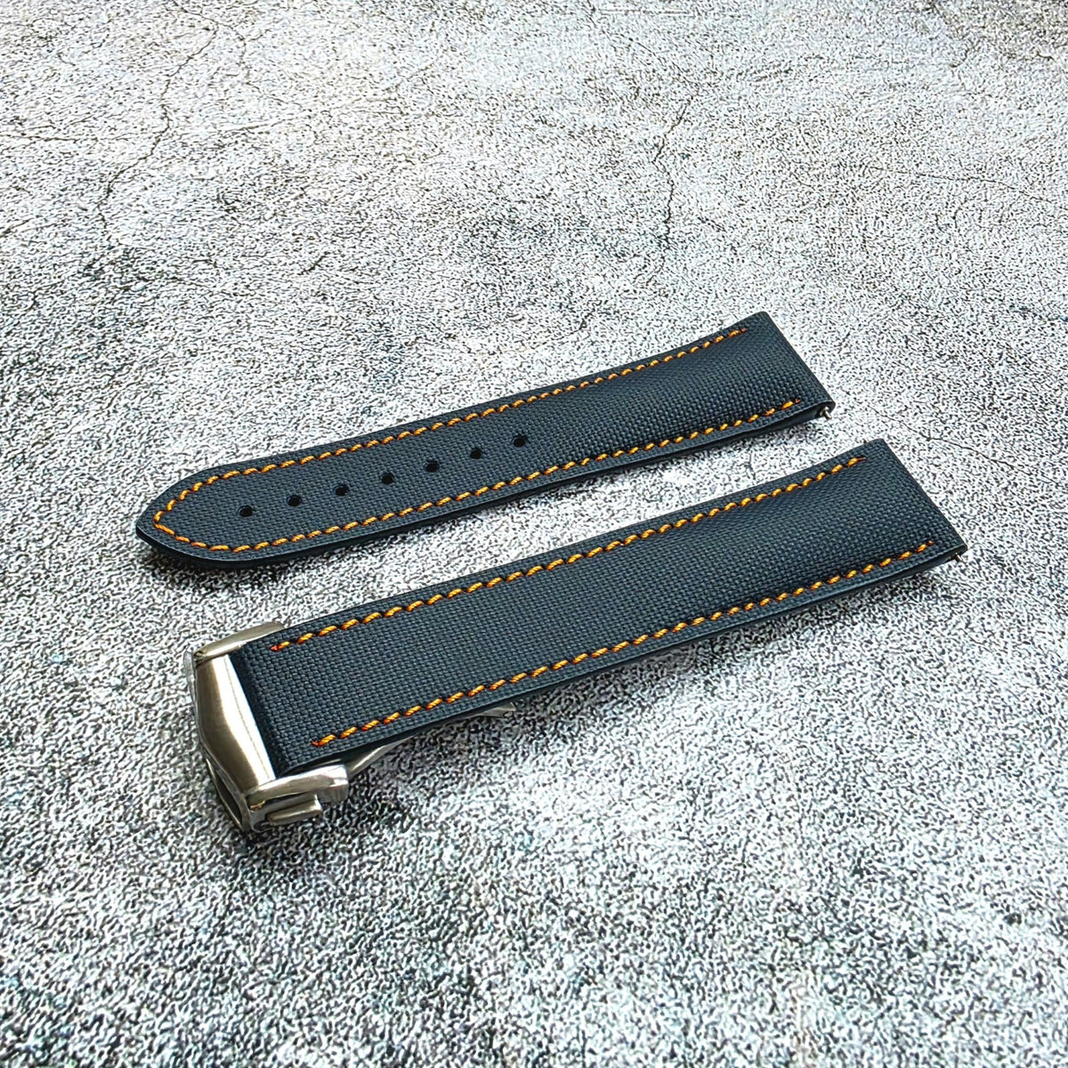 Sailcloth Deployant Watch Strap Band 20mm, 21mm, 22mm Blue Orange - Wrist Envy