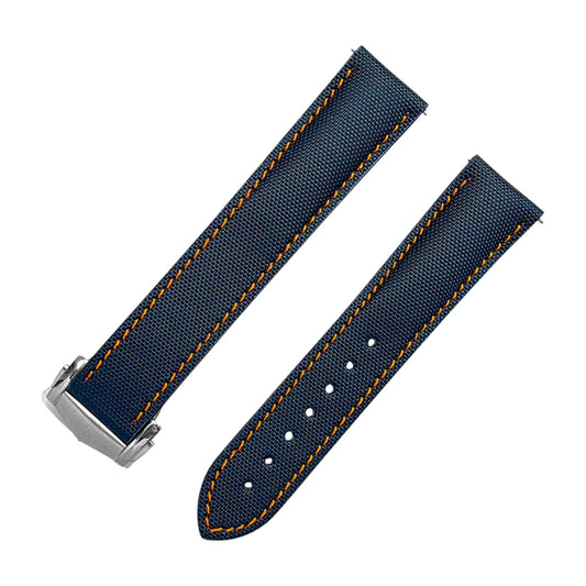 Sailcloth Deployant Watch Strap Band 20mm, 21mm, 22mm Blue Orange - Wrist Envy
