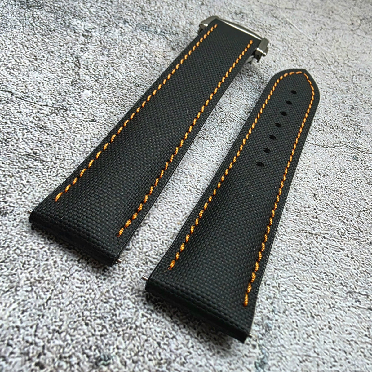 Sailcloth Deployant Watch Strap Band 20mm Black Orange - Wrist Envy