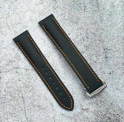 Sailcloth Deployant Watch Strap Band 20mm Black Orange - Wrist Envy
