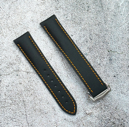 Sailcloth Deployant Watch Strap Band 20mm Black Orange - Wrist Envy
