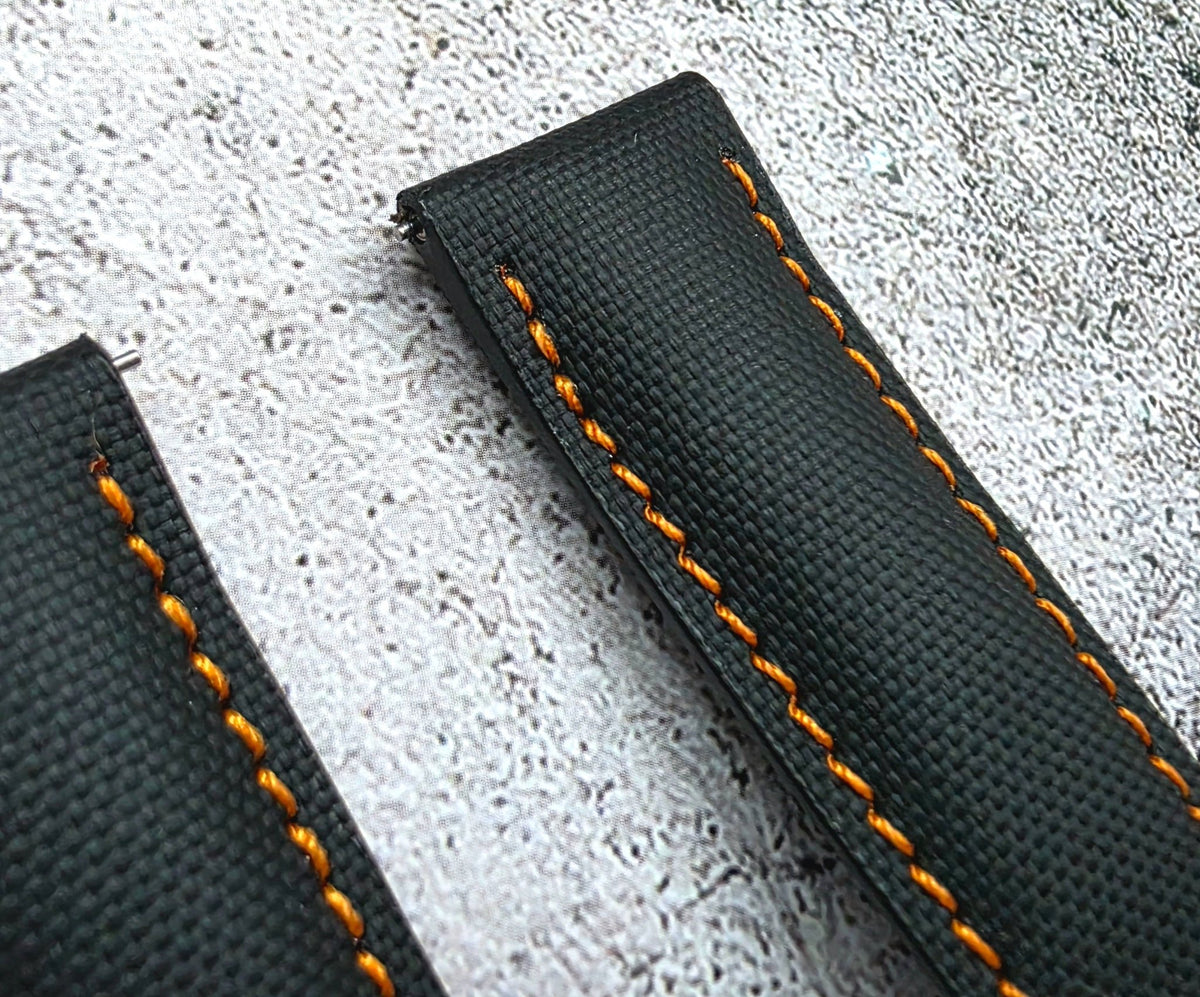 Sailcloth Deployant Watch Strap Band 20mm Black Orange - Wrist Envy