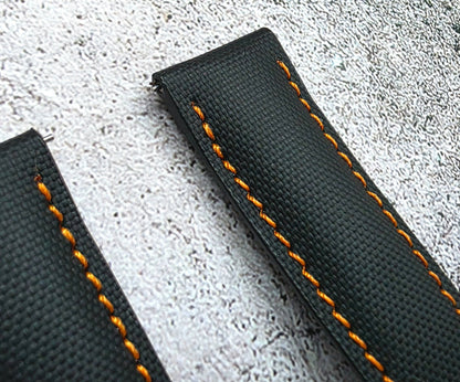 Sailcloth Deployant Watch Strap Band 20mm Black Orange - Wrist Envy