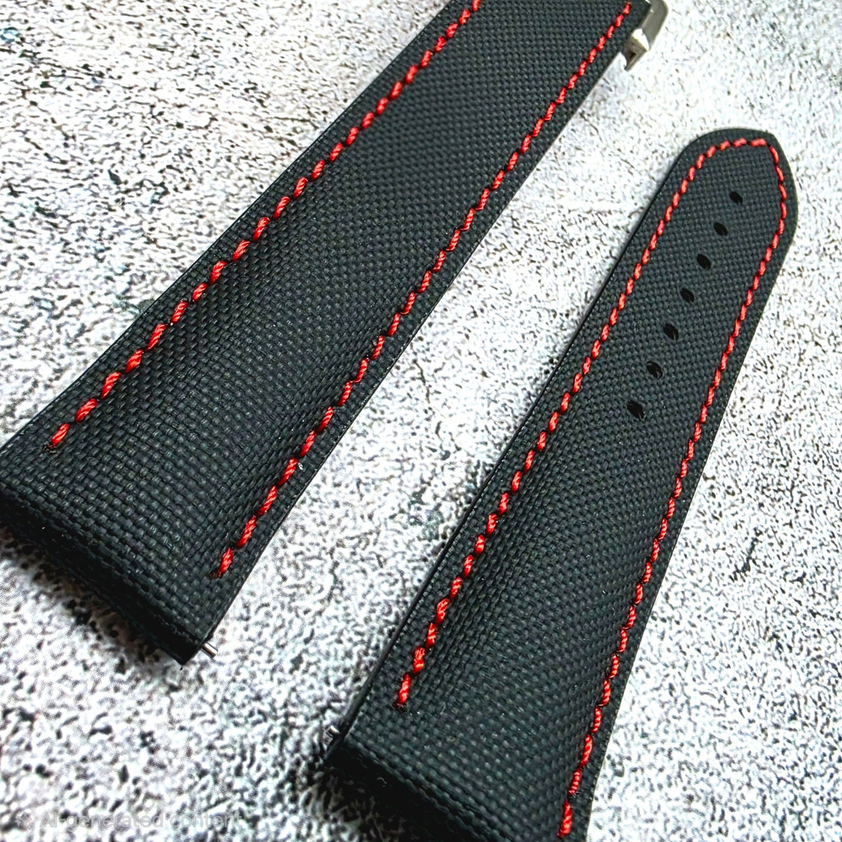 Sailcloth Deployant Watch Strap Band 20mm Black Red - Wrist Envy