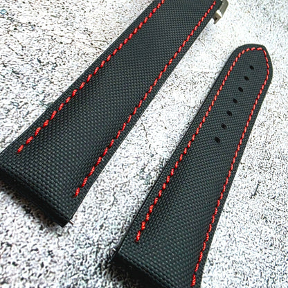 Sailcloth Deployant Watch Strap Band 20mm Black Red - Wrist Envy