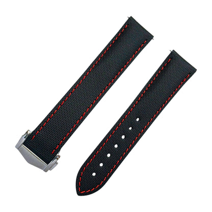Sailcloth Deployant Watch Strap Band 20mm Black Red - Wrist Envy