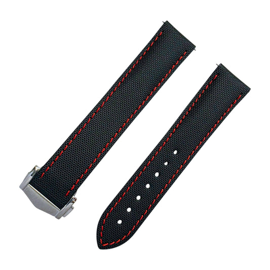 Sailcloth Deployant Watch Strap Band 20mm Black Red - Wrist Envy