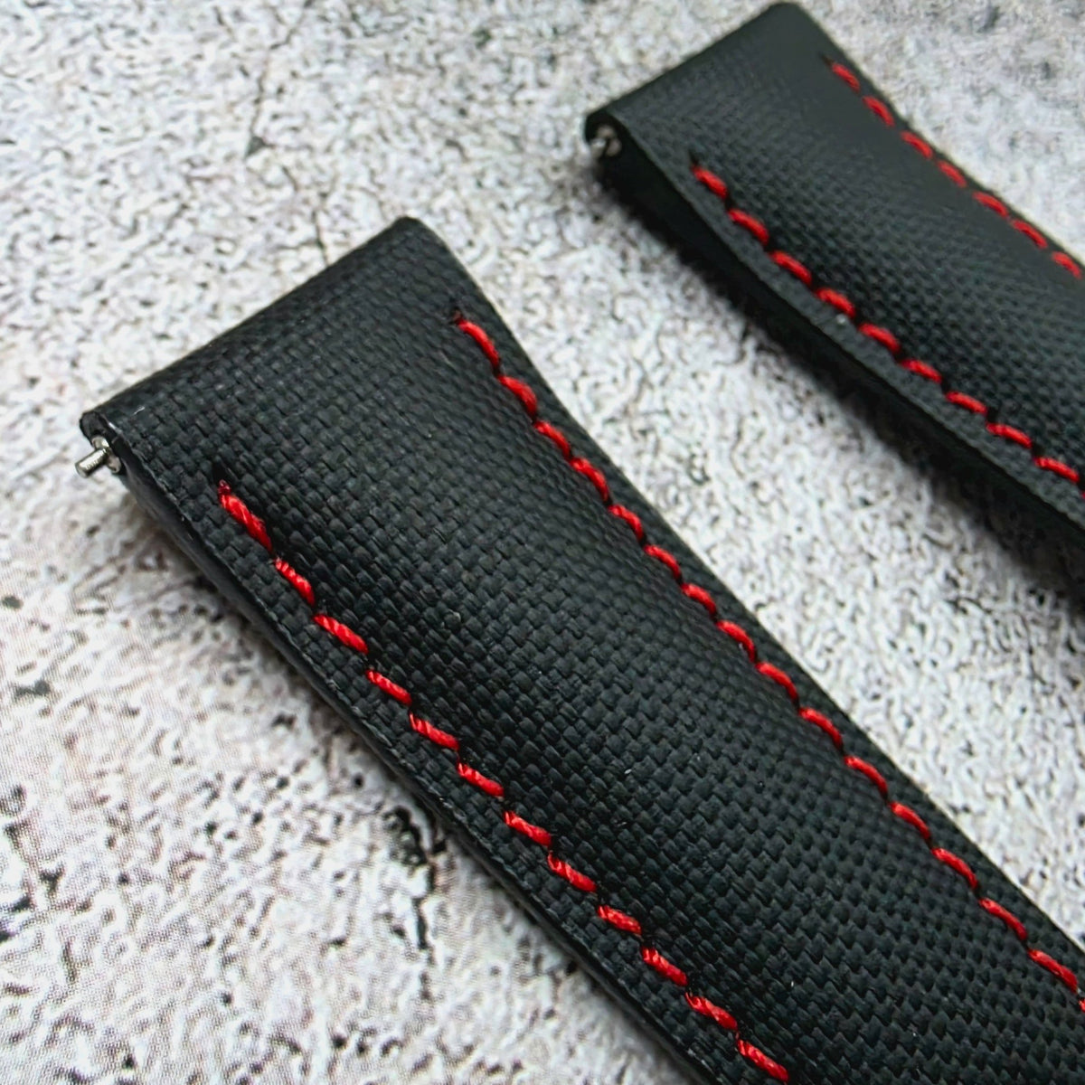 Sailcloth Deployant Watch Strap Band 20mm Black Red - Wrist Envy
