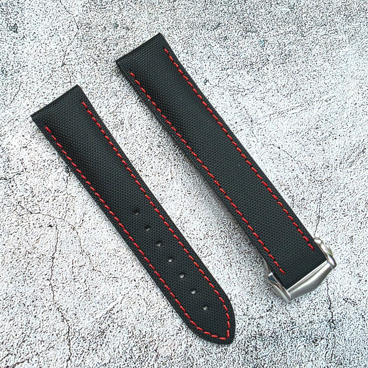 Sailcloth Deployant Watch Strap Band 20mm Black Red - Wrist Envy