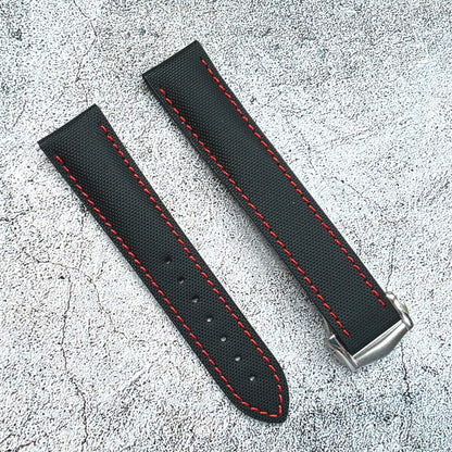 Sailcloth Deployant Watch Strap Band 20mm Black Red - Wrist Envy