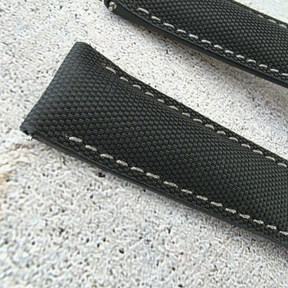 Sailcloth Deployant Watch Strap Band 20mm Black with Grey Stitching - Wrist Envy