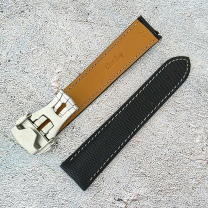 Sailcloth Deployant Watch Strap Band 20mm Black with Grey Stitching - Wrist Envy