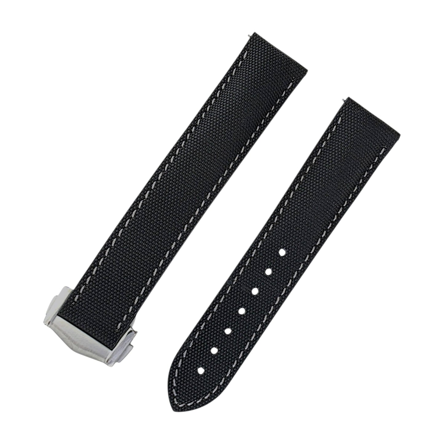 Sailcloth Deployant Watch Strap Band 20mm Black with Grey Stitching - Wrist Envy