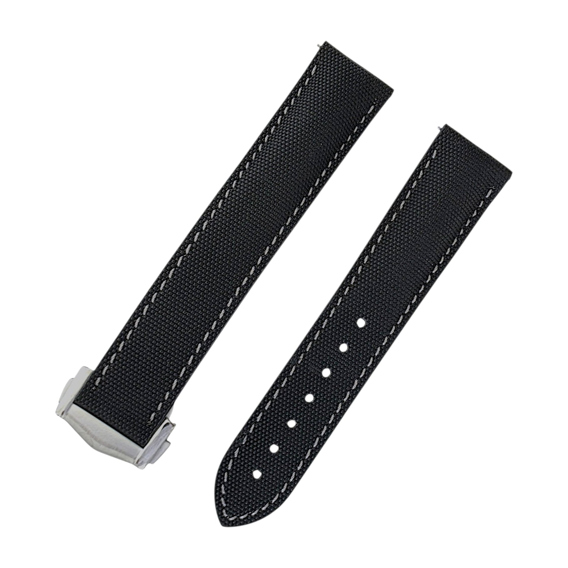 Sailcloth Deployant Watch Strap Band 20mm Black with Grey Stitching - Wrist Envy