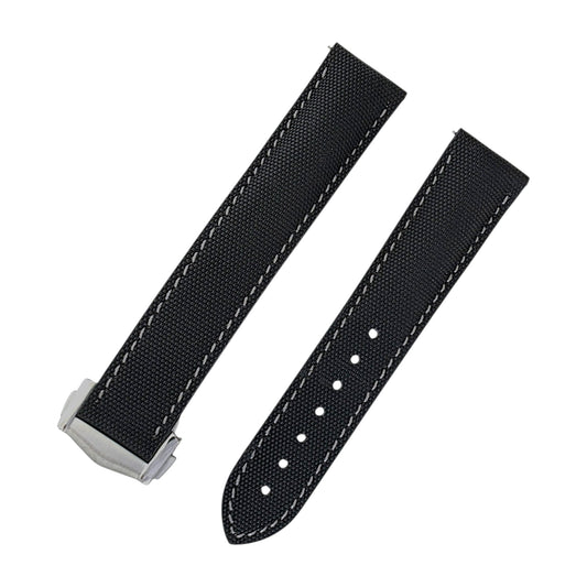 Sailcloth Deployant Watch Strap Band 20mm Black with Grey Stitching - Wrist Envy