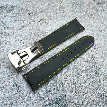 Sailcloth Deployant Watch Strap Band 20mm Black Yellow - Wrist Envy