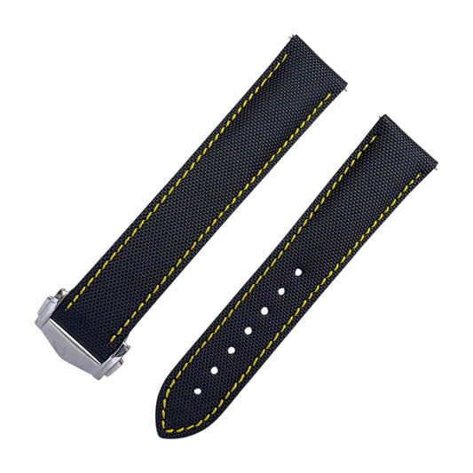 Sailcloth Deployant Watch Strap Band 20mm Black Yellow - Wrist Envy