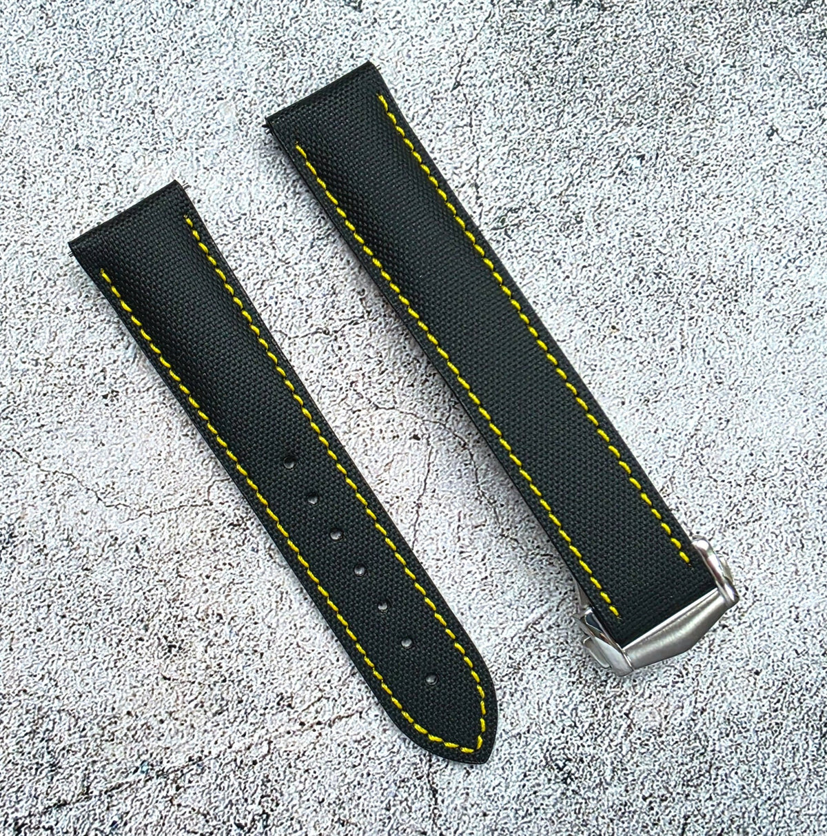 Sailcloth Deployant Watch Strap Band 20mm Black Yellow - Wrist Envy