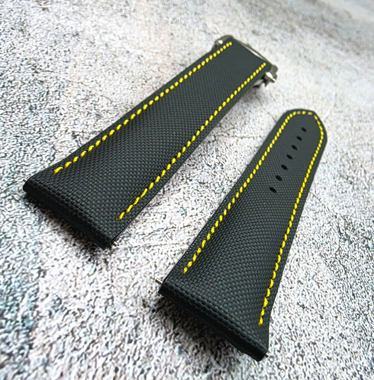 Sailcloth Deployant Watch Strap Band 20mm Black Yellow - Wrist Envy