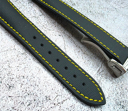 Sailcloth Deployant Watch Strap Band 20mm Black Yellow - Wrist Envy