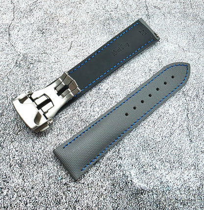 Sailcloth Deployant Watch Strap Band 20mm Grey Blue - Wrist Envy