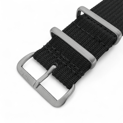 Sentinel Ribbed Nylon Watch Strap 18mm 20mm 22mm Black - Wrist Envy