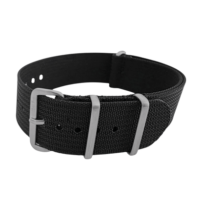 Sentinel Ribbed Nylon Watch Strap 18mm 20mm 22mm Black - Wrist Envy