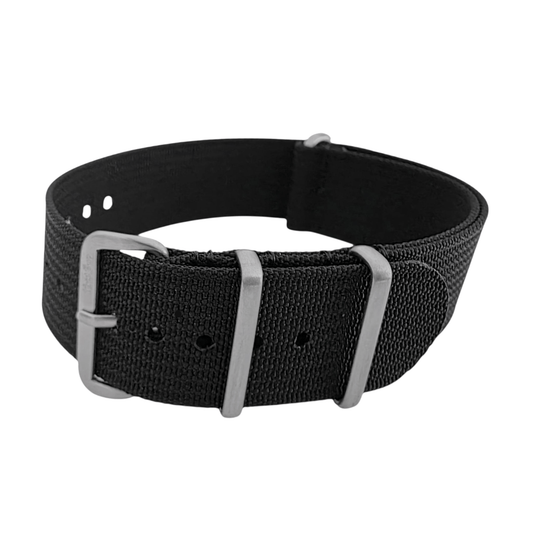 Sentinel Ribbed Nylon Watch Strap 18mm 20mm 22mm Black - Wrist Envy