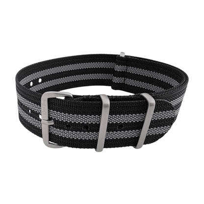 Sentinel Ribbed Nylon Watch Strap 18mm 20mm 22mm Black Grey - Wrist Envy