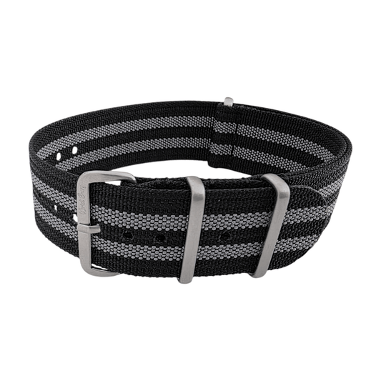 Sentinel Ribbed Nylon Watch Strap 18mm 20mm 22mm Black Grey - Wrist Envy
