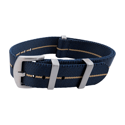 Serica 1.8mm Thick Nylon Military Watch Strap 20mm 22mm Blue Khaki Stripe - Wrist Envy