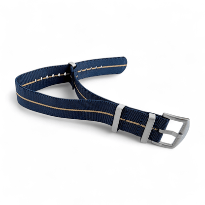 Serica 1.8mm Thick Nylon Military Watch Strap 20mm 22mm Blue Khaki Stripe - Wrist Envy