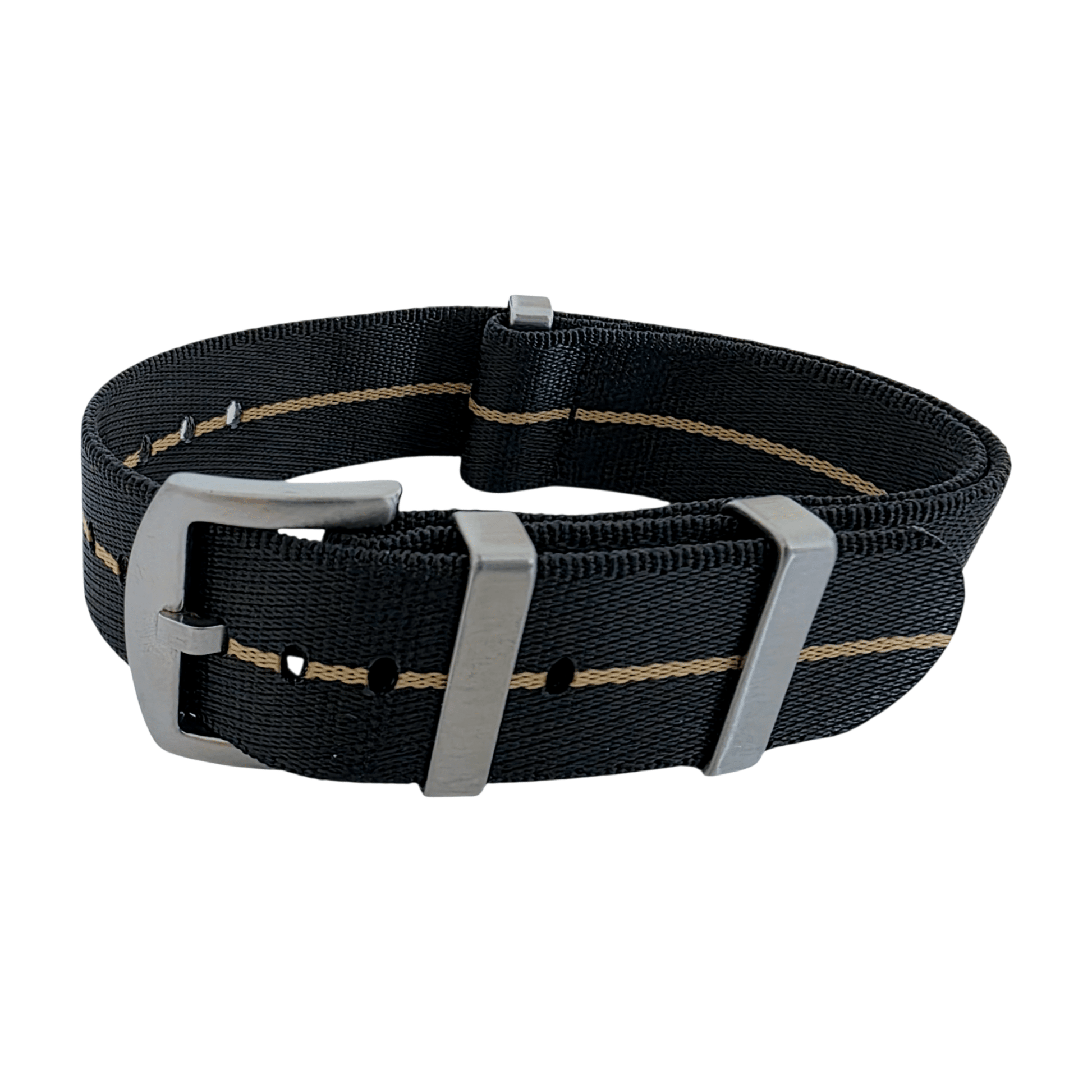 Serica 1.8mm Thick Nylon Military Watch Strap Band 20mm 22mm Black Khaki Stripe - Wrist Envy