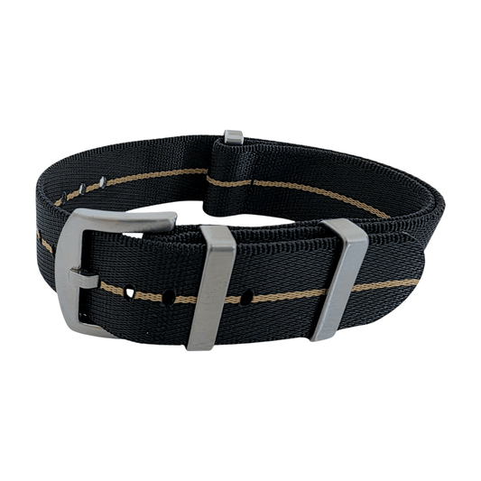 Serica 1.8mm Thick Nylon Military Watch Strap Band 20mm 22mm Black Khaki Stripe - Wrist Envy