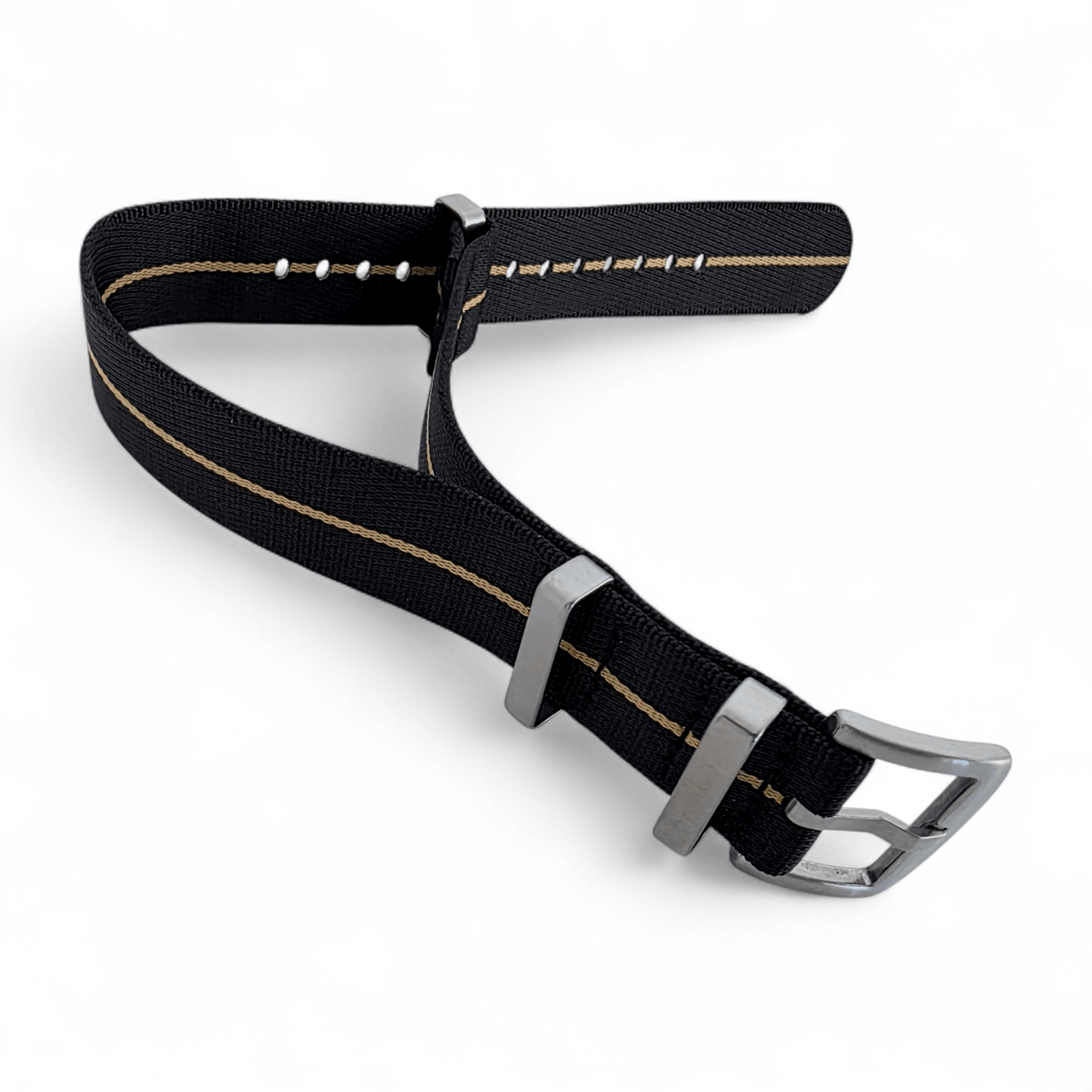 Serica 1.8mm Thick Nylon Military Watch Strap Band 20mm 22mm Black Khaki Stripe - Wrist Envy