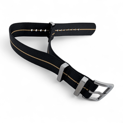 Serica 1.8mm Thick Nylon Military Watch Strap Band 20mm 22mm Black Khaki Stripe - Wrist Envy