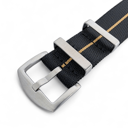 Serica 1.8mm Thick Nylon Military Watch Strap Band 20mm 22mm Black Khaki Stripe - Wrist Envy
