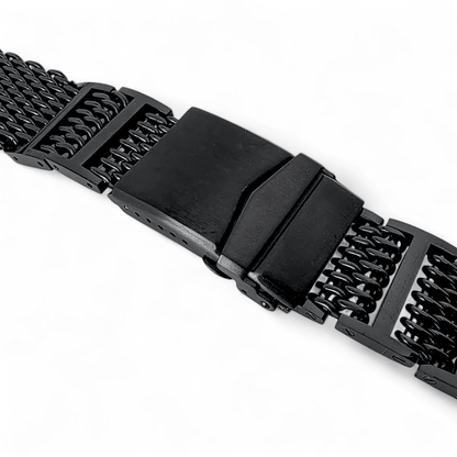 Shark Mesh H Link Black PVD 4.2mm Thick Watch Bracelet 20mm 22mm - Wrist Envy