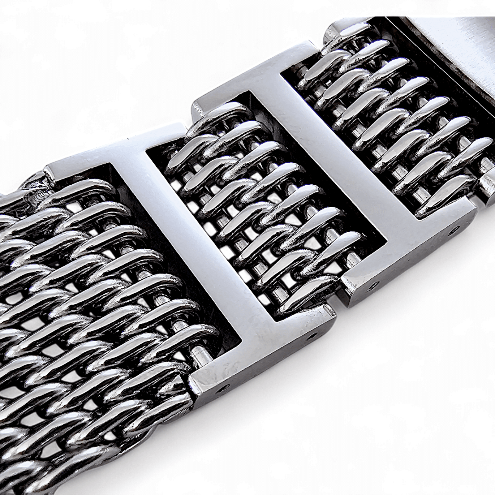 Shark Mesh H Link Black PVD 4.2mm Thick Watch Bracelet 20mm 22mm - Wrist Envy
