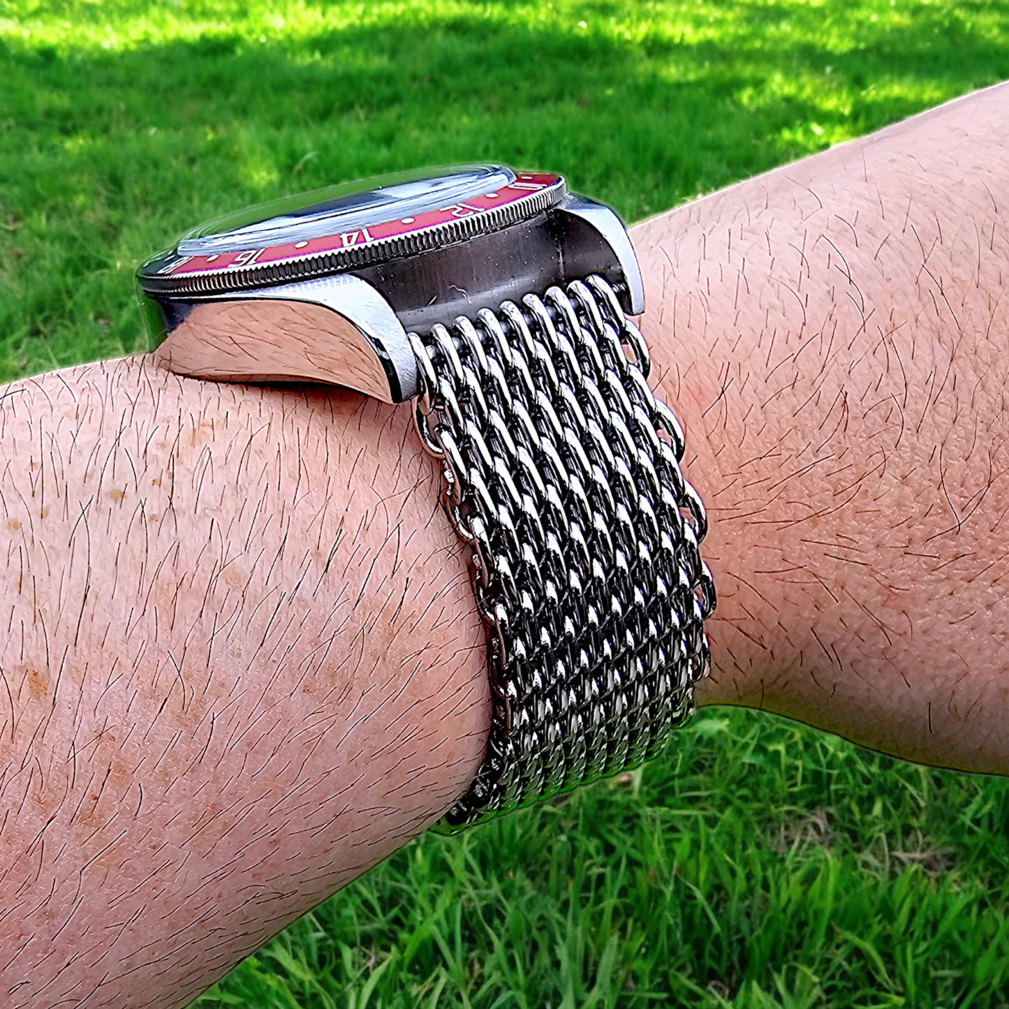 Shark Mesh H Link Black PVD 4.2mm Thick Watch Bracelet 20mm 22mm - Wrist Envy