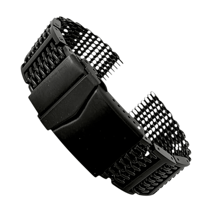 Shark Mesh H Link Black PVD 4.2mm Thick Watch Bracelet 20mm 22mm - Wrist Envy